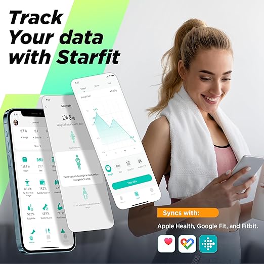 Scale for Body Weight and Fat Percentage, RunSTAR Digital Accurate Bathroom Smart Scale with Large Display, FSA&HSA Eligible 13 Body Composition Analyzer Sync App, Black Gold