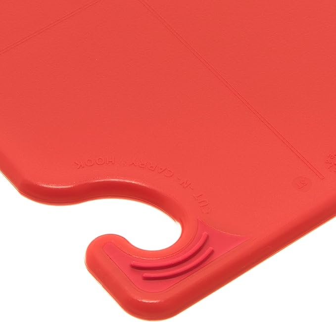 San Jamar Saf-T-Grip Plastic Cutting Board with Safety Hook, 6" x 9" x 0.375", Red
