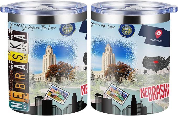 12oz Coffee Mug Nebraska State Insulated Coffee Cups, United States Map Travel Mug Landmark, Birthday Gifts Cute Mugs with Lid and Straw Gifts for Mom
