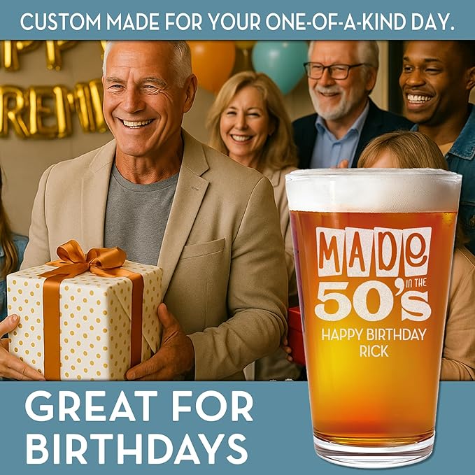Personalized Pint Beer Glass 16oz 72 Pack – Custom Etched Drinking Glass with Your Logo – Bulk Laser Engraved Promotional Products for Business, Company Branding, Events, Weddings, Party Favors