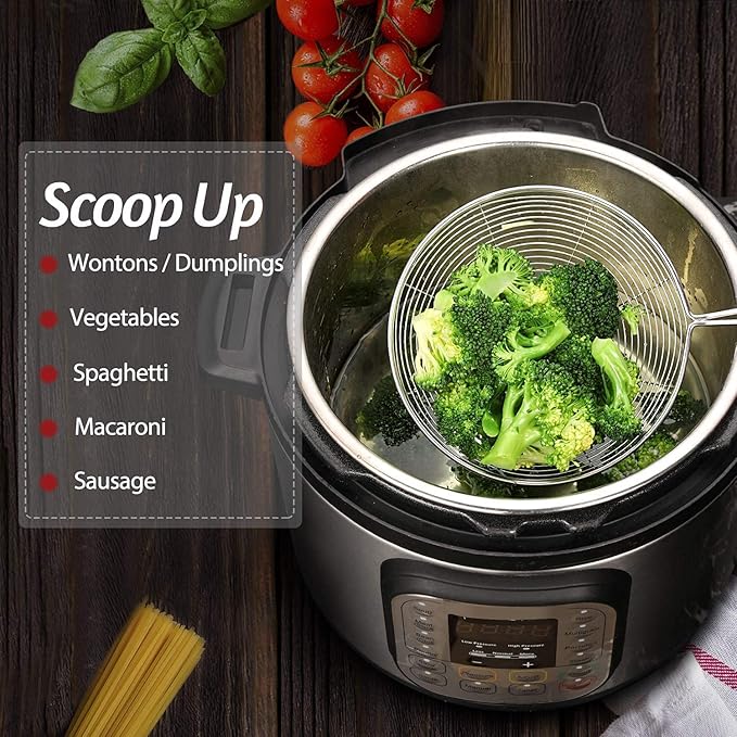 Diameter 14 cm Stainless Steel Deep Fry Net Spoon Oil Strainer for Kitchen - Frying Spoon for Puri & Poori Strainer Kitchen Utensil for Frying, Cooking & Straining Tool Steel Handle