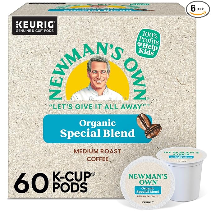 Newman's Own Organic Special Blend, Keurig Single Serve K-Cup Pods, Medium Roast Coffee, 60 Count, (6 Packs of 10)