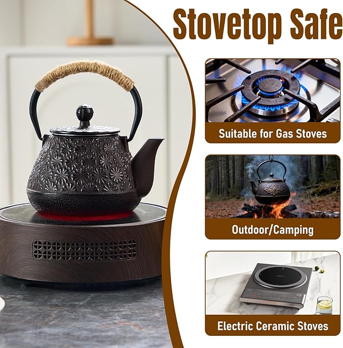 PARACITY Cast Iron Teapot Japanese 800ml/27oz, Tea Kettle Pot for Stove Top, Tea Pot with Stainless Steel Infusers for Loose Tea, Boiling Hot Water Tea, Mothers Day Gifts from Daughter/Son
