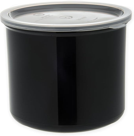 Carlisle FoodService Products Classic Round Storage Container Crock with Lid for Kitchen, Restaurants, Home, Plastic, 4 Quarts, Black, (Pack of 6)