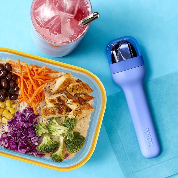 ZOKU Pocket Utensil Set, Blue - Stainless Steel Fork, Knife, and Spoon Nest in Case - Portable Design for Travel, School, Work, Picnics, Camping and Outdoor Home Use