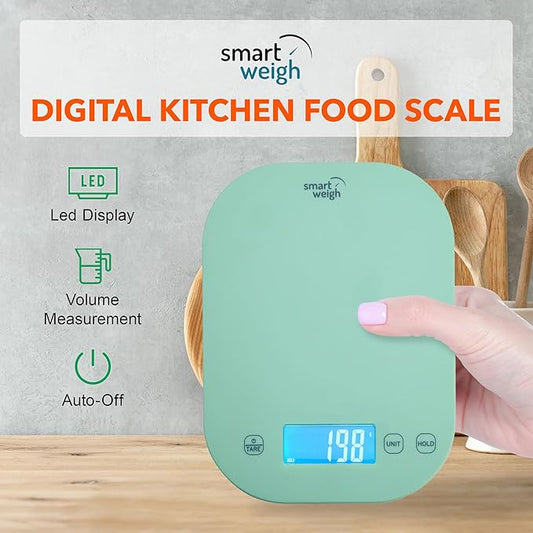 Smart Weigh Mint Green Digital Kitchen Scale for Cooking, Weight Loss, Calorie Tracking, Baking, Food Portion Control, and Meal Prep - Accurate Measurements in Grams and Ounces