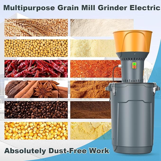 25L Electric Grain Mill Grinder, Corn Mill, Flour Mills Molino de Maiz, Farm Home Grinder for Feed, Wheat With 7 Size Filters + 1 Wrench