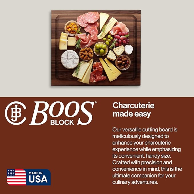 John Boos BBQ Series Rectangular Wooden Walnut Cutting Board 17”x21” – 1.5” Thick, 15-lb Reversible Butcher Block with Juice Groove, Edge-Grain & Finger Grips – Made in the USA