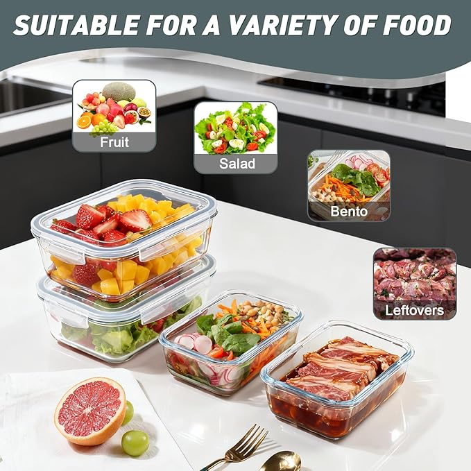 KOMUEE Large Glass Food Storage Containers Set (63oz & 27oz) with Airtight Lids, BPA-Free, 4 Pack Meal Prep Containers for Baking, Serving, Freezer, Microwave and Oven Safe
