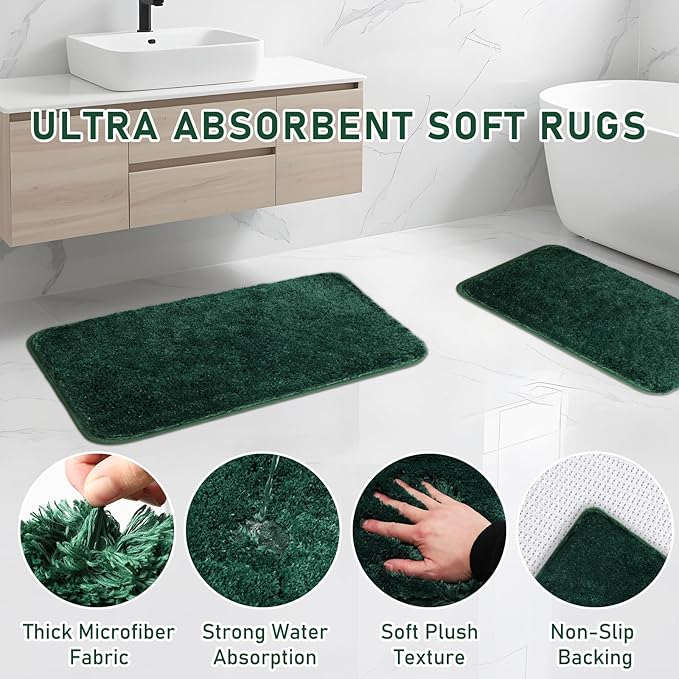 Bathroom Accessory Set - Bathroom Set, 27PC Bathroom Accessories Set, Dark Green Bathroom Sets with Shower Curtain and Rugs, Mini Trash Can, Toilet Brush, Trash Can & Soap Dispenser