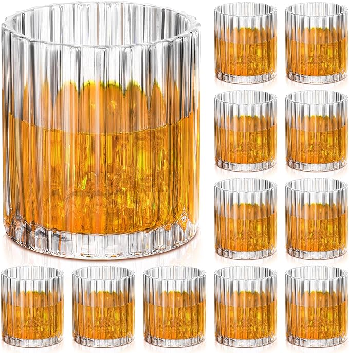 Mimorou 12 Pack Whiskey Glasses 10 oz Old Fashioned Glasses in Bar and Party Bourbon Glass, Rocks Glass, Cocktail Liquor Whiskey Lover Gift Christmas Gifts for Men, Dad, Father(Vintage Ribbed)