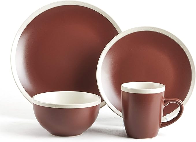 Rock Ridge Speckled Stoneware Dinnerware Set (16pc Set, Brown and Ivory)