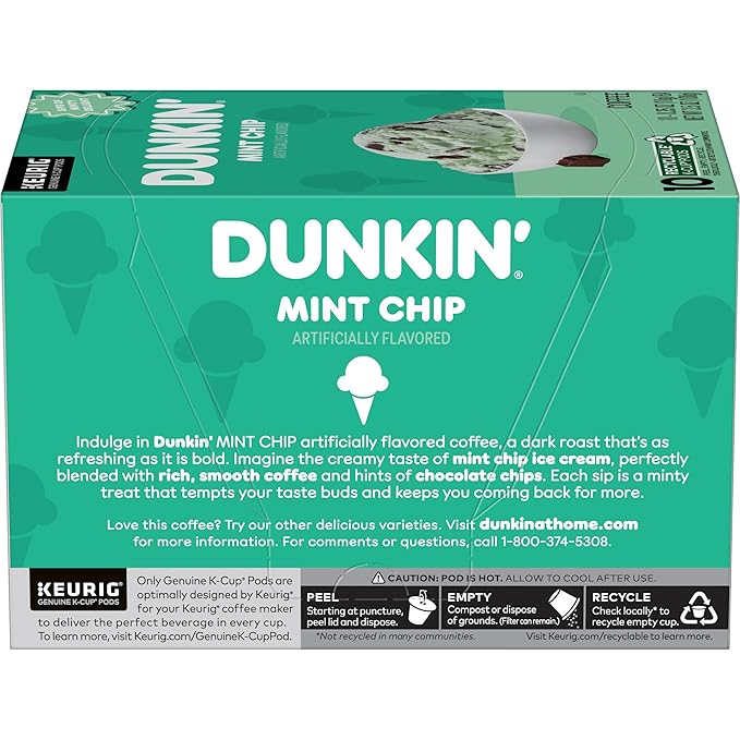 Dunkin’ Mint Chip Artificially Flavored Coffee, Keurig K-Cup Pods, 10 Count Box