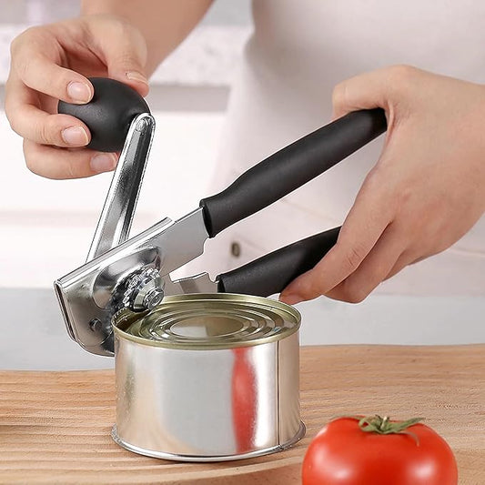 Heavy Duty Manual Can Opener Smooth Edge, Hand Crank Cans Opener for Adults Seniors, Kitchen Camping Tools, Stainless Steel, Black