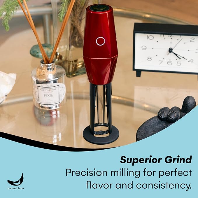 Banana Bros OTTO Electric Smart Spice Grinder - Automatic Herb Grinder with Smart Technology - Rechargeable via USB - Portable Milling for Dry Herbs and Spices - Red - Carrying Case Included