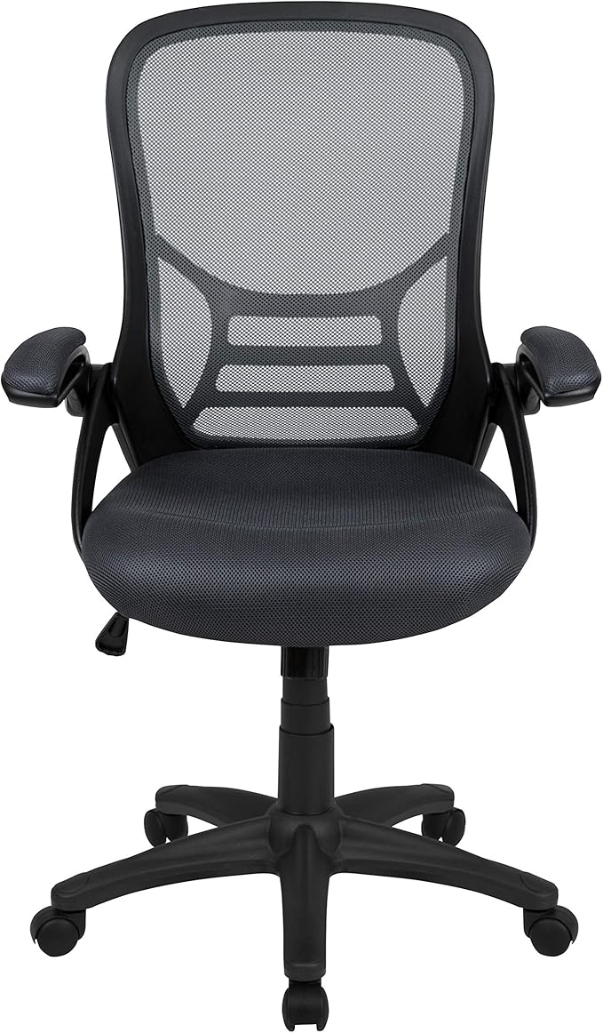 Flash Furniture Porter High-Back Swivel Office Chair with Adjustable Lumbar Support and Seat Height, Ergonomic Mesh Desk Chair with Flip-Up Armrests, Black