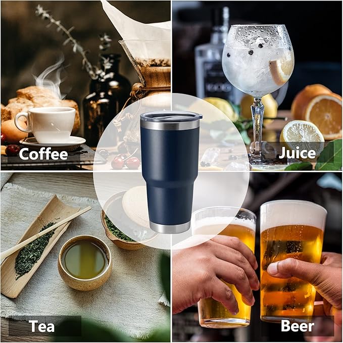 HASLE OUTFITTERS 30oz Stainless Steel Tumbler, Double Wall Vacuum Insulated Travel Mug Tumbler, Durable Insulated Coffee Mug, Gift Box Set (Navy, 8)