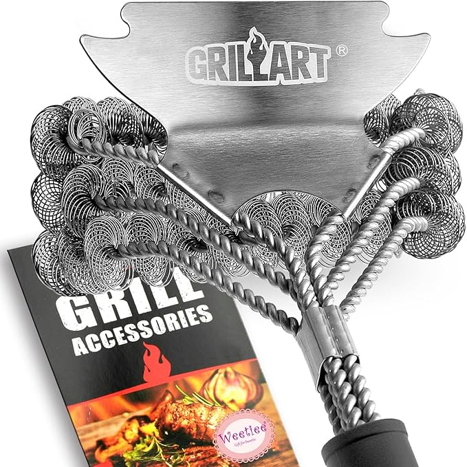 GRILLART Grill Brush and Scraper Bristle Free - Safe BBQ Brush for Grill - Stainless Grill Grate Cleaner - Safe Grill Accessories for Porcelain/Weber Gas/Charcoal Grill - Gifts for Grill Wizard