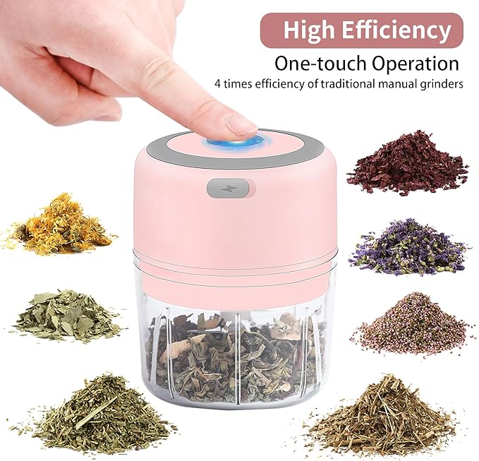 Electric Herb Grinder - 3.5 Inch Large Grinders for Grinding Dry Fresh Herbs and Spice with Clear Chamber, Portable USB Charge Herb Grinder, Including Clean Brush and Tweezers, Gift Box, Pink