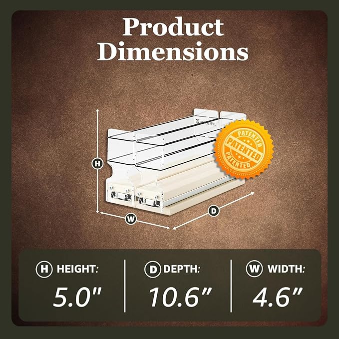 Vertical Spice - Narrow Pullout Spice Rack - Sliding Drawer for Kitchen Organization - Pantry Organizers and Storage - 2 Drawers - 10 Spice Jar Capacity (4.6" W x 5.0" H x 10.6" D, Cream)