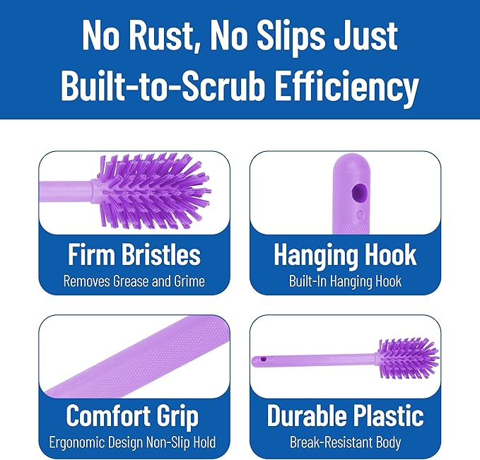 SPARTA Large Water Bottle Brush Ideal for Wide-Mouth Jars, Bottles and Tumblers, Dishwashing Tool with Handle for Home and Commercial Kitchens, Plastic, 12 Inches, Purple, (Pack of 6)