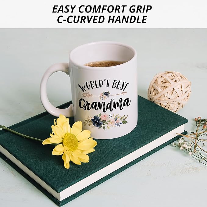 Grandma Mug - Ceramic Coffee Cup, World's Best Grandma Gift for Christmas