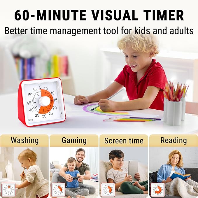 ThermoPro Kitchen Timer for Cooking, Visual Timer for Kids with Alarm & Silent Operation, Digital Timers for Classroom Teacher, 60-Minute Countdown Time Management Tool for Study, Egg, Exercise, Oven