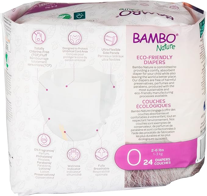 Bambo Nature Diapers, Size 0, 24 Count | Premium | Pack of 5 | Baby