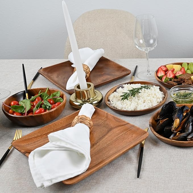Wooden Plates Set of 4 – 10” Square Acacia Wood Plates, Rustic Dinnerware for Steak, BBQ, Charcuterie, or as Wooden Chargers
