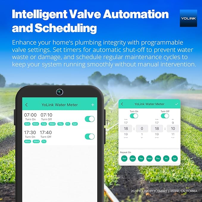 NSF Certified YoLink FlowSmart All-in-One Smart Water Meter & Auto Shutoff for 1/2" Pipes, LoRa Long-Range, Real-Time Leak Detection, 10-Year Battery, 80+ Device Ecosystem, Hub Included - YS5008