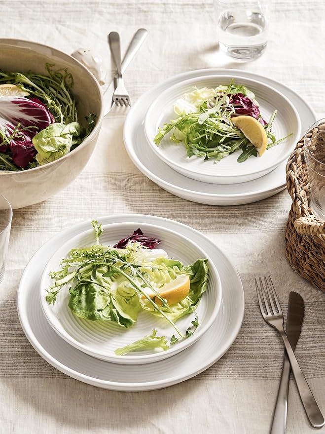 LE TAUCI Dishes Set for 6, Stoneware Plates and Bowls Set, 10" Dinner & 8" Salad Plates, 6" Bowls, Stackable, Microwave & Dishwasher Safe Ceramic Dinnerware, 18-Piece, White