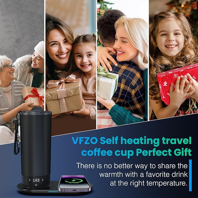 Heated travel intelligent constant temperature coffee cup 20 ounces, wireless charging base coffee service set with coffee cup that maintains constant temperature for 4-10 hours(Black, 20 oz)