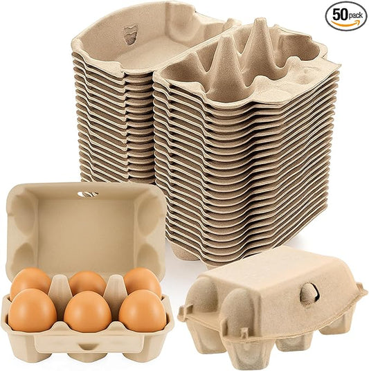 50 Pack Bulk Empty Egg Cartons,6 Count Blank Natural Pulp Half Dozen Egg Cartons, Reusable Cardboard Eggs Carton Storage Containers for Kitchen, Farm, Picnic, Travel