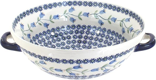 Blue Rose Polish Pottery - Blue Tulip Colander - 11" x 9.5" - Ceramic Colander with Drain Holes