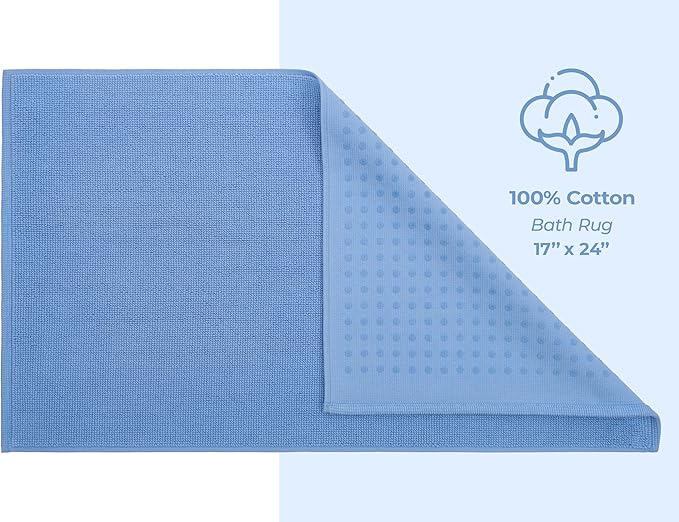 American Soft Linen Bath Rug, 17 in 24 in 100% Cotton Bath Mats Rugs for Bathroom, Slip Reducer Washable Shaggy Form Area Rugs, Sky Blue Bath Rug
