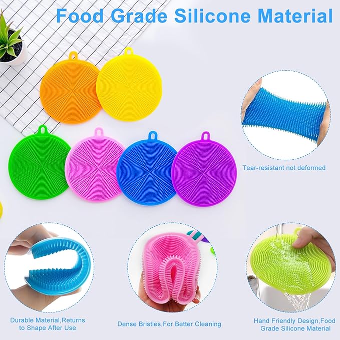 Silicone Dish Scrubber, 12 Pack Silicone Sponge Dish Brush Food Grade BPA Free Reusable Rubber Sponges Dishwasher Safe and Dry Fast for Kitchen Dish Dishes Fruits Vegetables Washing and Cleaning
