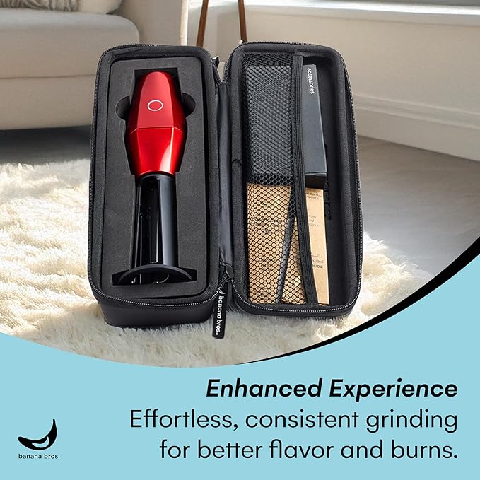 Banana Bros OTTO Electric Smart Spice Grinder - Automatic Herb Grinder with Smart Technology - Rechargeable via USB - Portable Milling for Dry Herbs and Spices - Red - Carrying Case Included