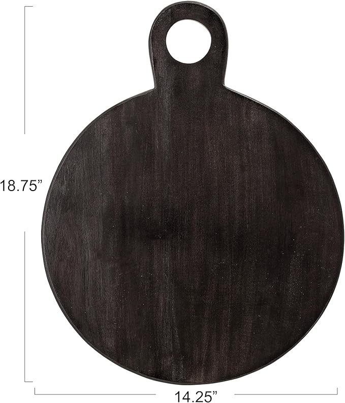 Bloomingville Round Acacia Wood Cheese and Cutting Board with Circle Handle, Black