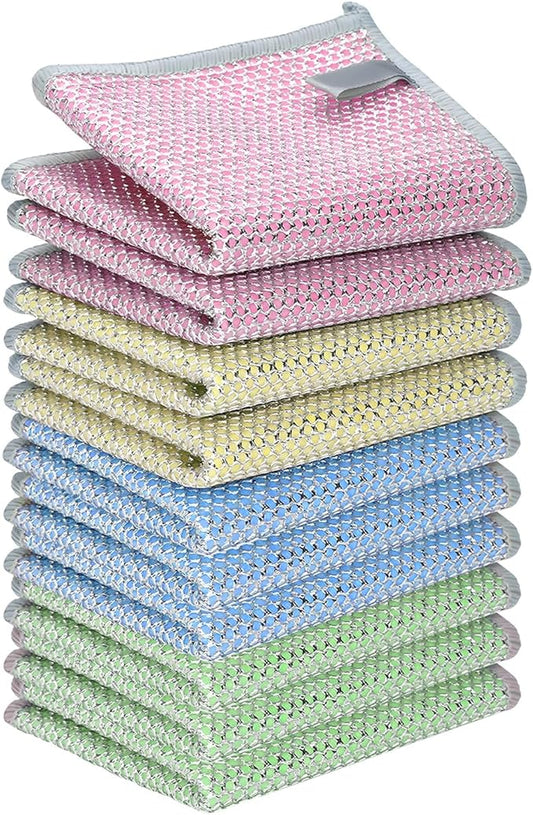 10PCS Upgrade Wire Dishwashing Rag, Non-Scratch, Wet and Dry, Double Layer, Multipurpose Wire Dishwashing Rags for Kitchen, Sinks, Cookware, Stove, Easy Rinsing, Reusable
