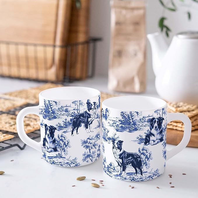 Border Collie Blue French Toile Mug, Border Collie Lover Gifts for Women, Blue Chinoiserie Toile Coffee Cup, Dog Lovers Tea Coffee Mug Birthday Gifts for Dog Owners, 11oz