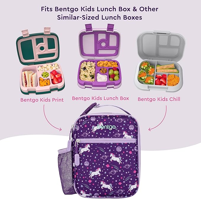 Bentgo Kids Insulated Lunch Tote - Water-Resistant, Reusable, Lightweight & Durable Lunch Bag with Water Bottle Holder & Mesh Pocket, Fits Lunch Box & Water Bottle - Ideal for Ages 3+ (Unicorn)