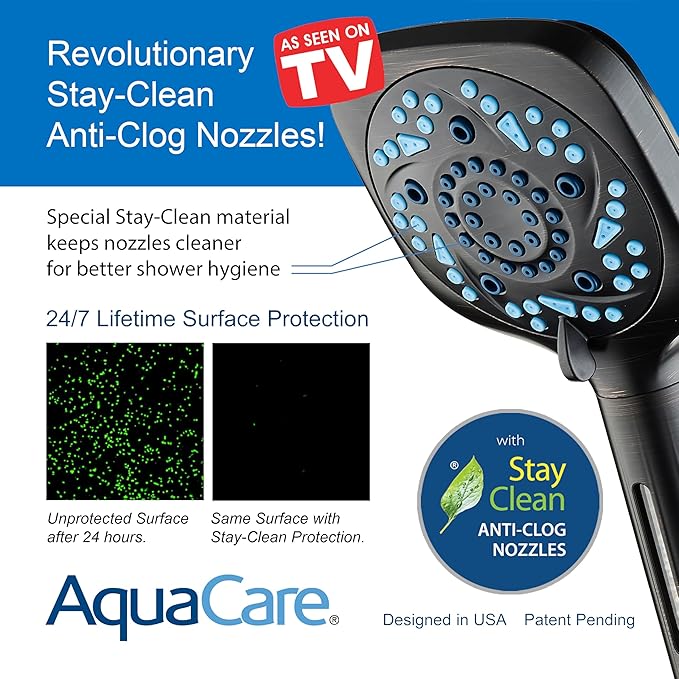 AquaCare High Pressure 10 Spray Mode Filtered Showerhead - Handheld Shower Head Filters Chlorine to Heal Dry Skin, Revive Hair - Dual Power Wash Cleans Tub, Tile, Pets - Hard Water Softener, ORB