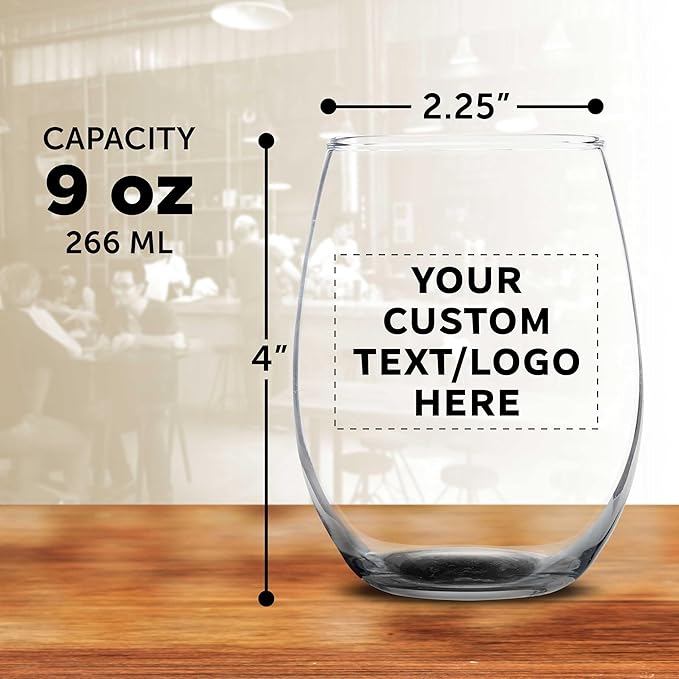 DISCOUNT PROMOS Custom Stemless Wine Glass 9 oz. Set of 10/50/100, Personalized Bulk Pack - Great for Wedding Favors, Bachelorette Party Decorations, Party Favors - Black