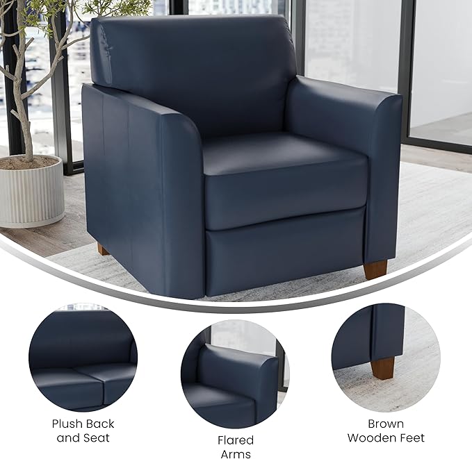 Flash Furniture Hercules Diplomat Series LeatherSoft Upholstered Side Reception Chair, Lobby Chair with Cushions and Flared Arms, Navy