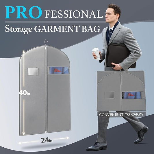40-inch Suit Bag Garment Bag for Travel and Storage, Garment Bags for Hanging Clothes with Zipper and Visible Transparent Window, Gray 1 pack