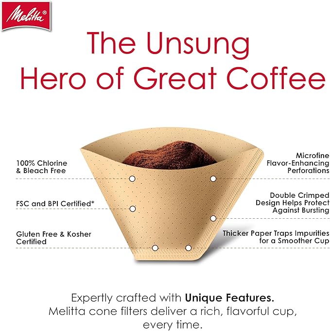 Melitta #2 Cone Coffee Filters, Natural Brown, 100 Count (Pack Of 6), 600 Total Filters - Fits all 2-6 Cup Cone Coffee Makers and 1-cup Pour-Over Brewers, Compostable, Tear-Resistant, Made in USA