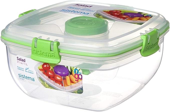 4/Pack Sistema Klip It Salad To Go Container Freezer 4.5 Cup Assorted Colors