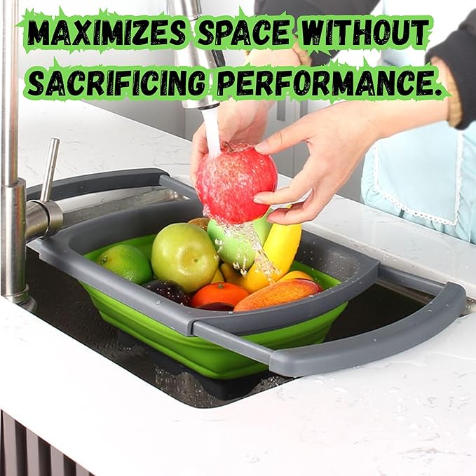 Collapsible Colander Set,Premium Food Grade Silicone Folding Strainers with Handles Space Saving Colanders for Draining Pasta,Vegetables & Fruits,Ideal for Kitchen & Travel (1pc)