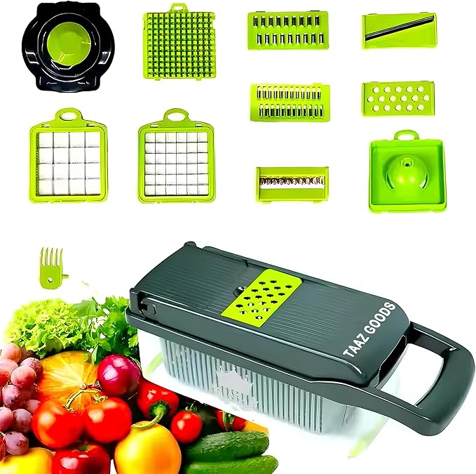 16-in-1 Mandoline Veggie Chopper dicer Cutter Slicer Julienne Slicer Salad Maker Multifuctional Vegetable chopper Cheese Grater Food Prep Tool Kitchen Gadget 8 interchangeble blades