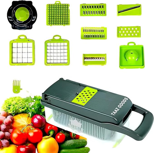 16-in-1 Mandoline Veggie Chopper dicer Cutter Slicer Julienne Slicer Salad Maker Multifuctional Vegetable chopper Cheese Grater Food Prep Tool Kitchen Gadget 8 interchangeble blades